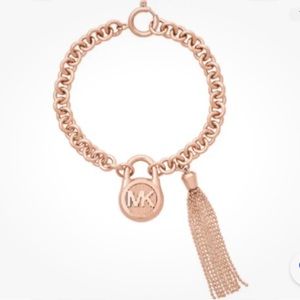 MICHAEL KORS Women's Rose Gold Stainless Steel Chain Tassel Bracelet